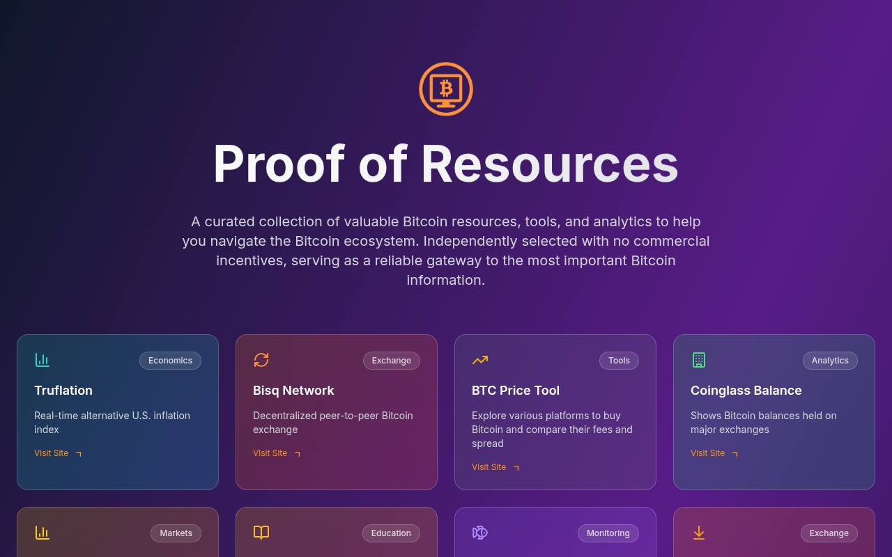 Screenshot of the proofofresources.com home page